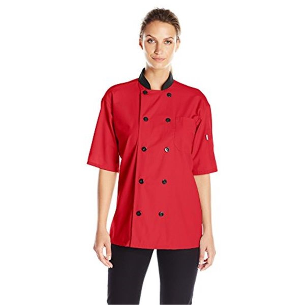 Charlotte Madison Uncommon Threads Womens Havana Chef Coat SS Mesh Black Trim, Red - 2XL CH2032180